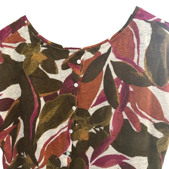 Tahari Women's 100% Linen Floral Short Sleeve Top Size XL Button Up Back - Picture 4 of 7